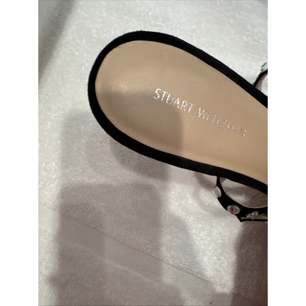 Stuart Weitzman Black Suede Sandals With Swarovski Crystals Sz 8 - Picture 7 of 8